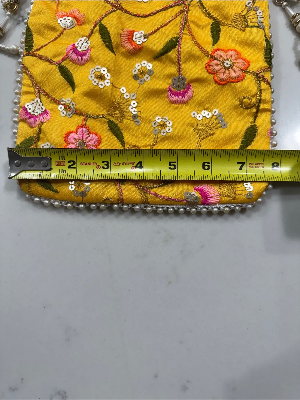 Yellow Floral Embroidered Indian potli Bag - Picture 8 of 10